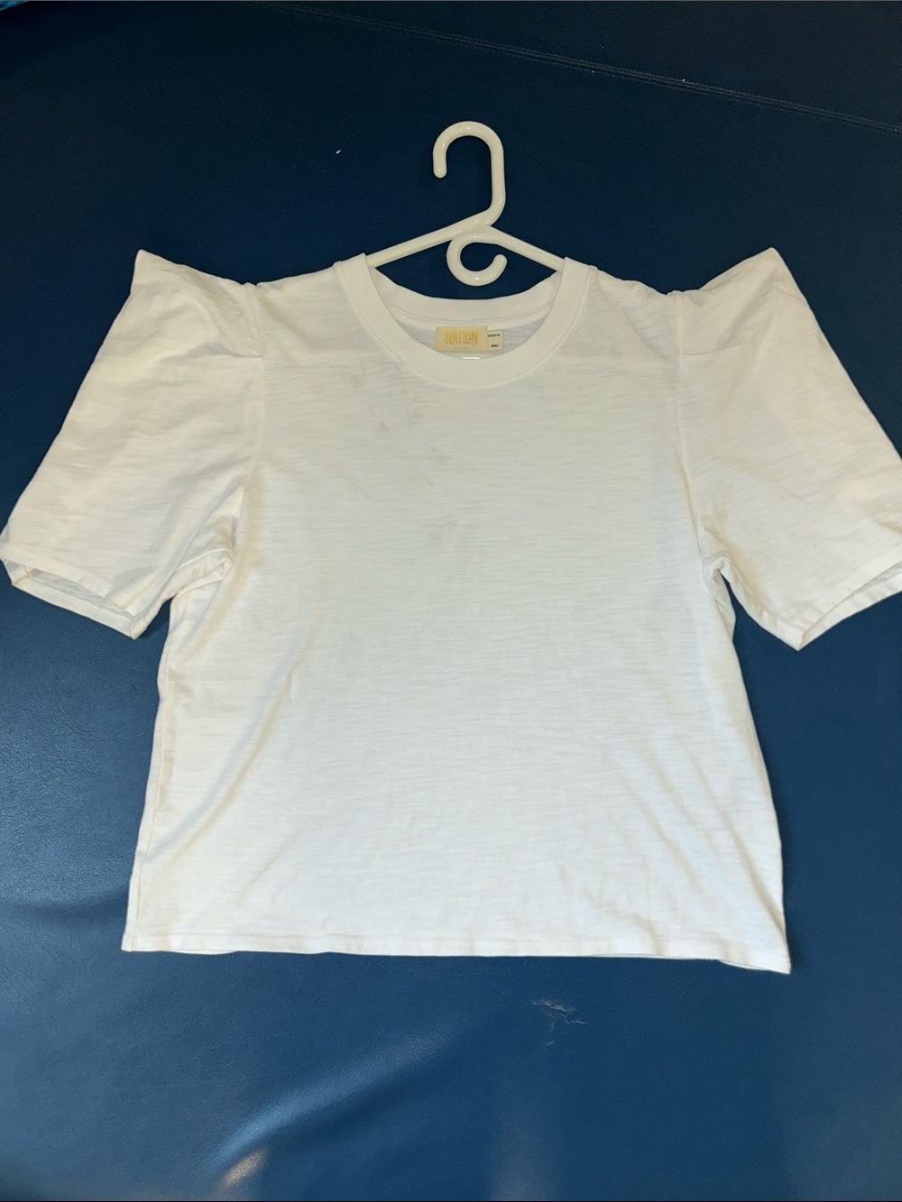 Nation LTD sz L 100% organic cotton White Crewneck architectural Sleeve Tee